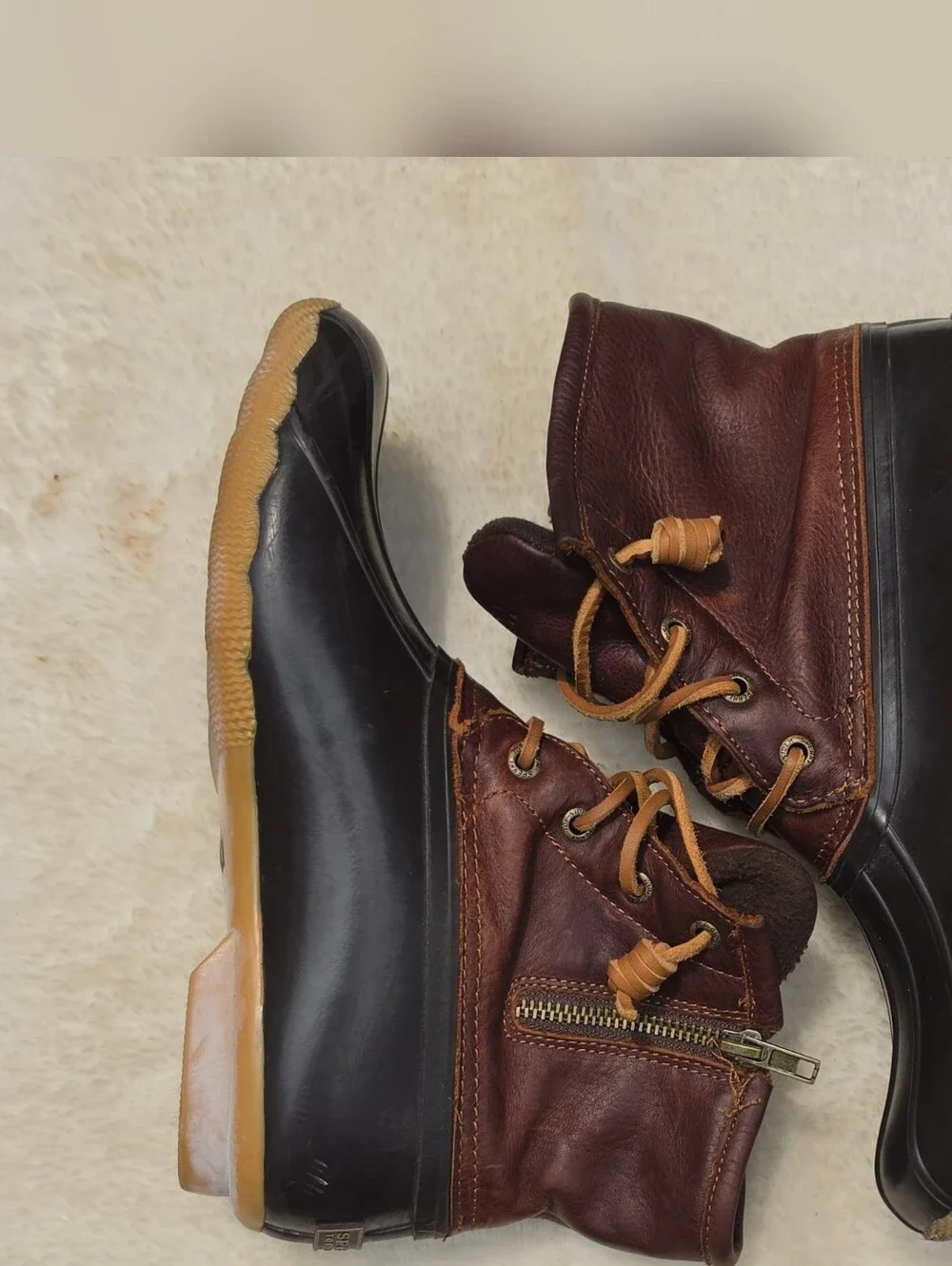 Sperry Top-Sider Duck Boots Women's 8.5 Brown Leather Waterproof Rain Boots